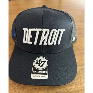 NEW '47 Brand Detroit Trucker Hat Adjustable Black & Gray With Mesh Back